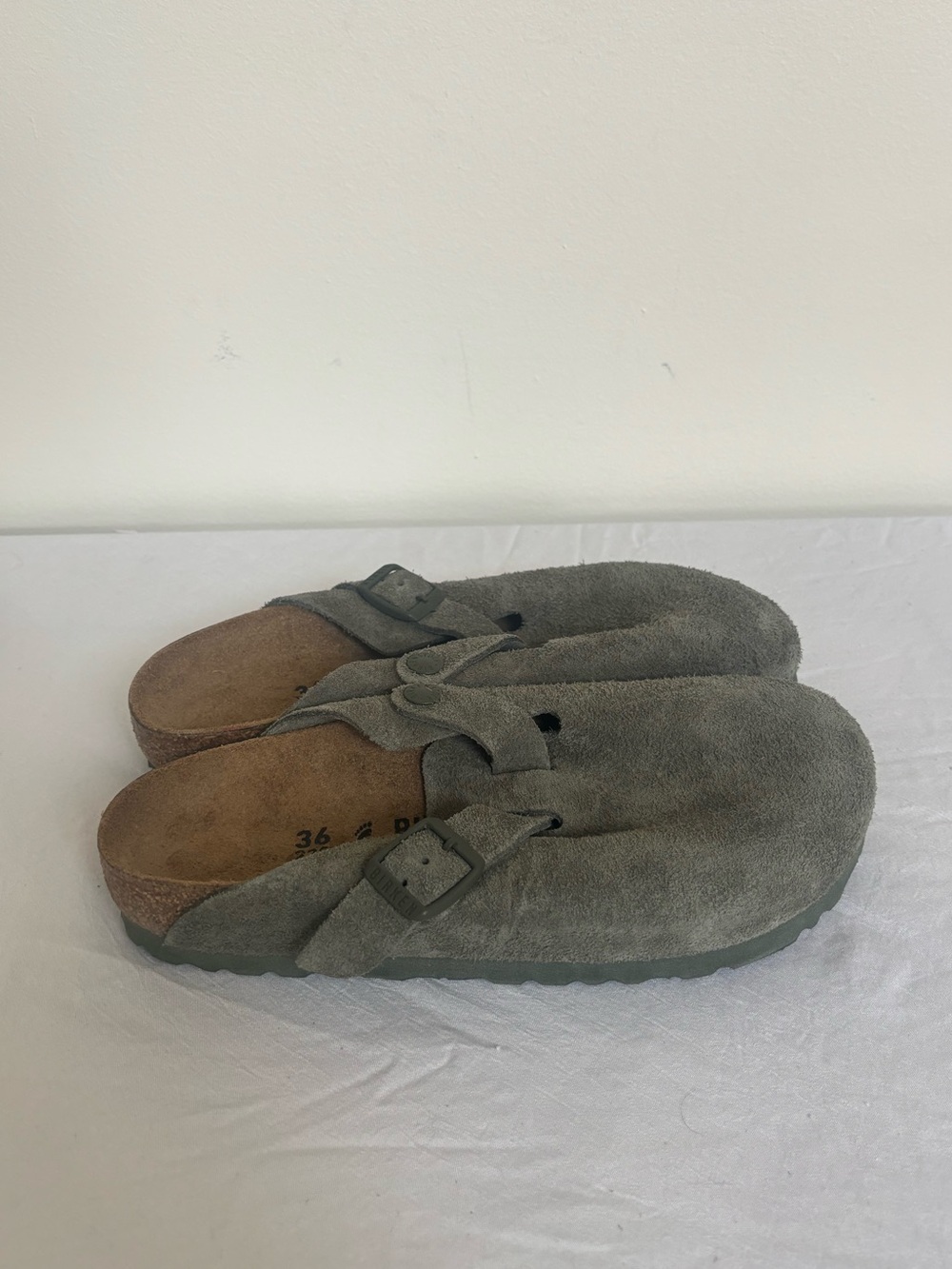 Birkenstock Boston Clogs Suede Leather Thyme Size 5 Eu 36 Narrow Fit Womens New